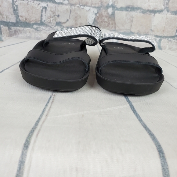Andrew Stevens Leather Slides Crystal Embellished  Black Size 40 Italy - Picture 9 of 15